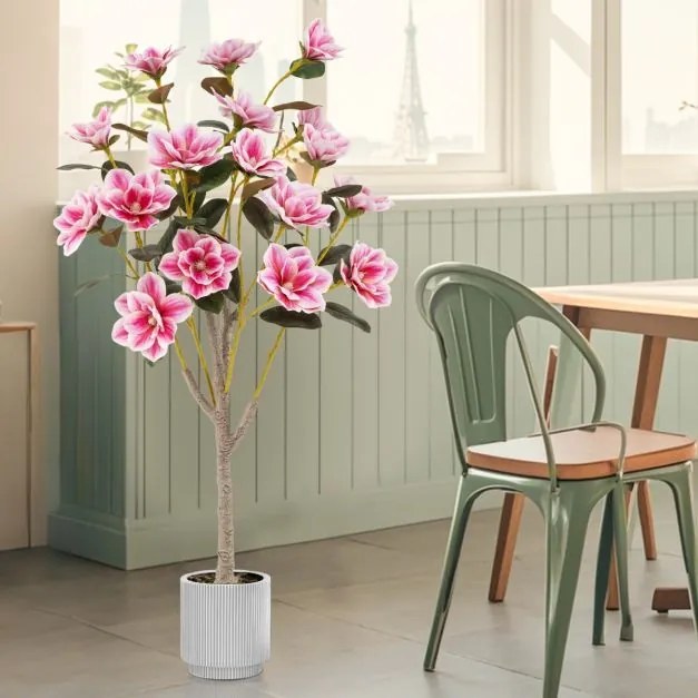 Árvore de Magnólia 130 cm com folhas PEVA Troncos multi-ramificados Musgo realista Verde, Branco, Rosa
