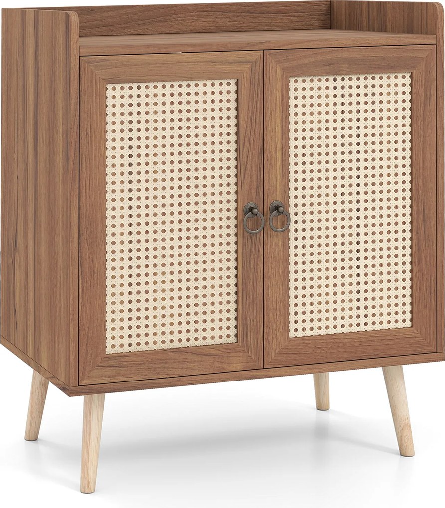 Armário de Arrumação, 67 x 38 x 77 cm, Portas de Rattan PE, Castanho