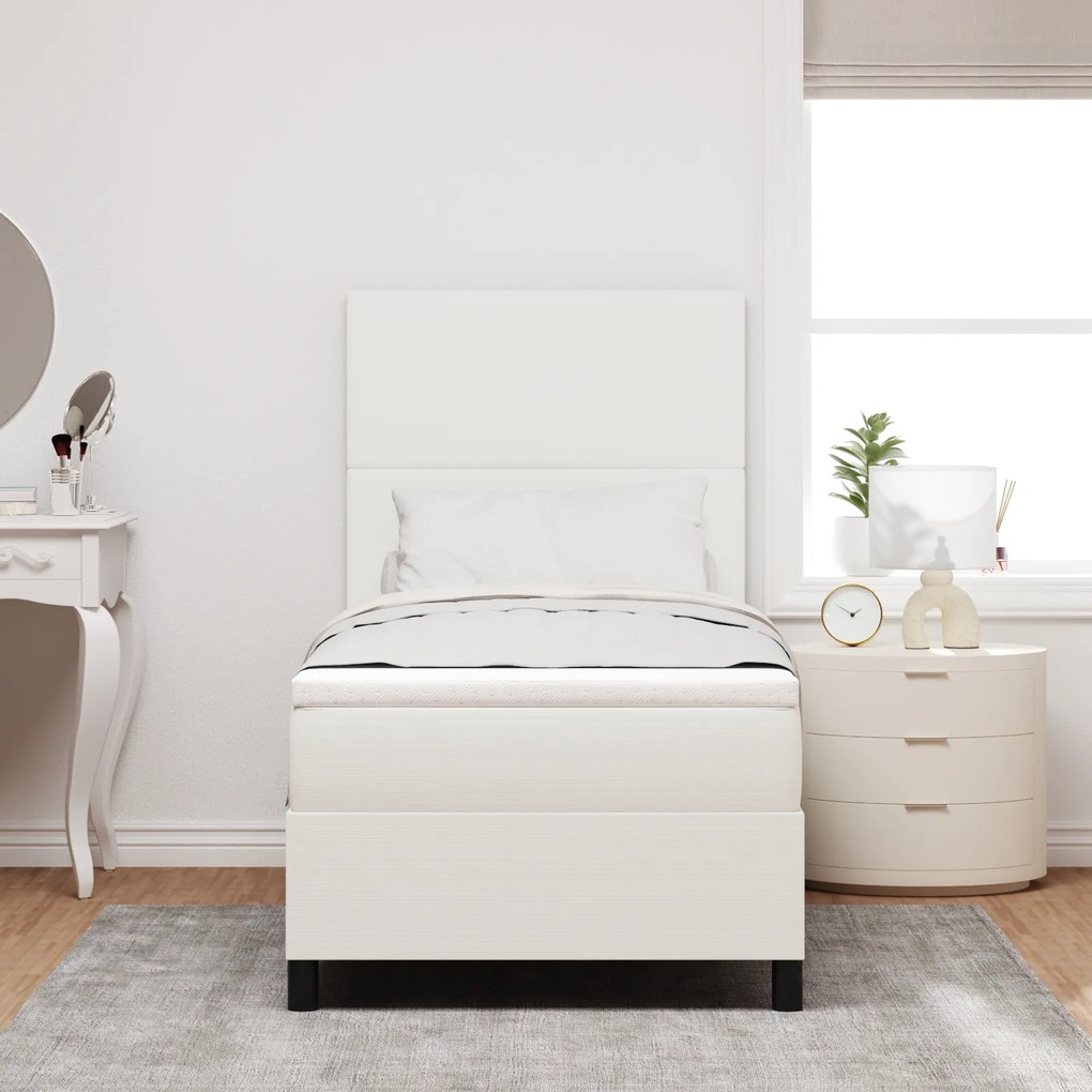 Cama Box Spring com Colchão Creme 80x200 cm Tecido de Veludo Cotelê