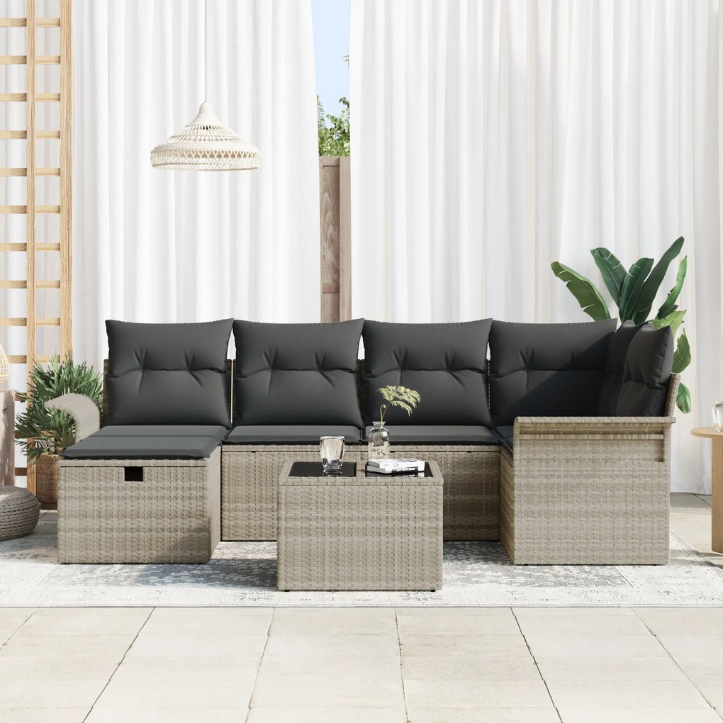 Conjunto de Sofás de Jardim vidaXL 7 Peças com Almofadas Cinza Claro R