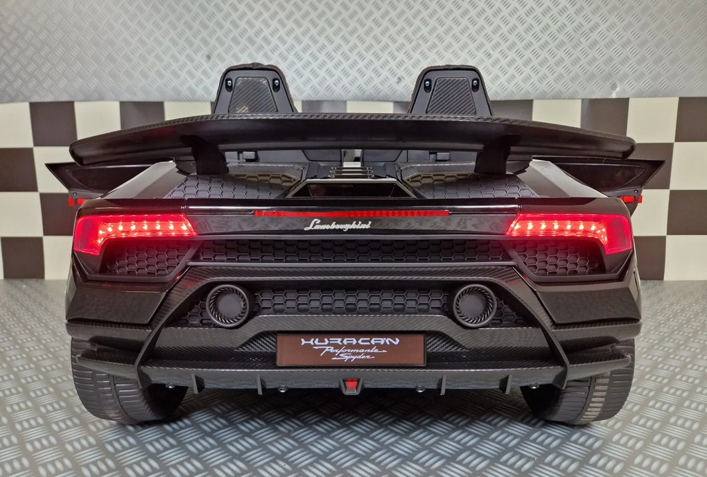 Carro elétrico para crianças Lamborghini Huracan 24 V 4x4, 2 Lugares, rodas borracha, assento pele Preto metalizado
