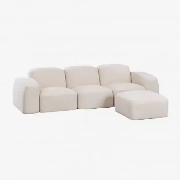 Sofá Modular E Pufe Bastian De 3 Peças Chenille Grossa Branca - Sklum
