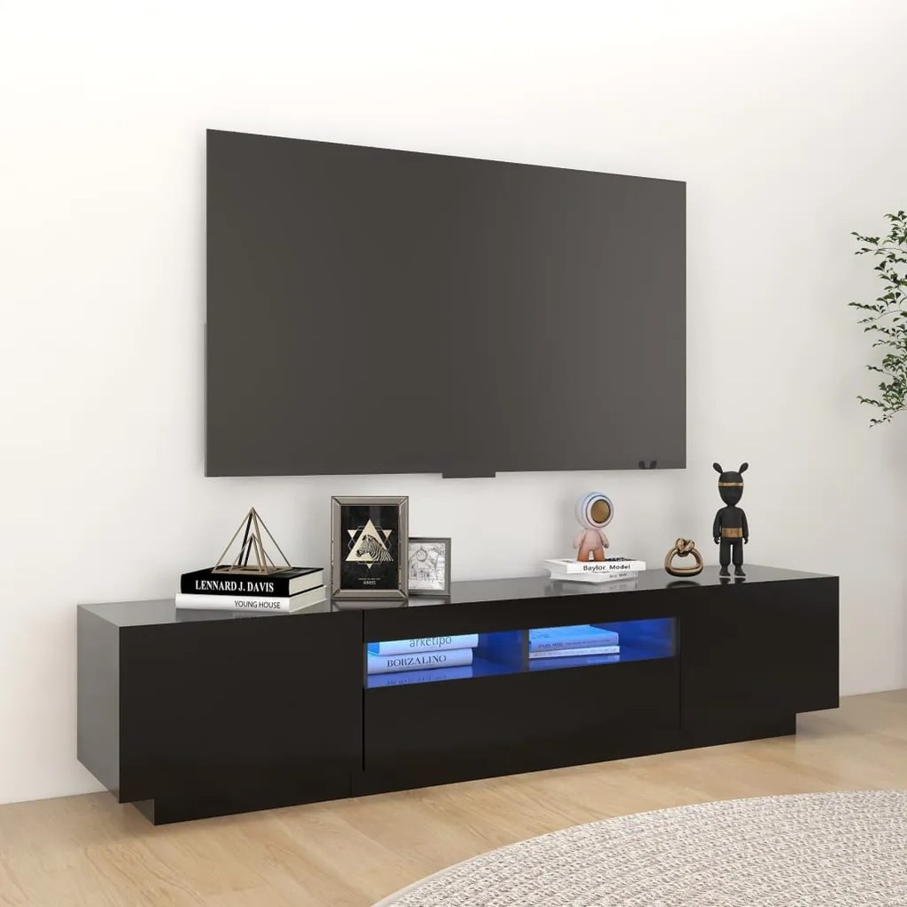 Móvel de TV Giancarlo com Luzes LED de 180cm - Preto - Design Moderno