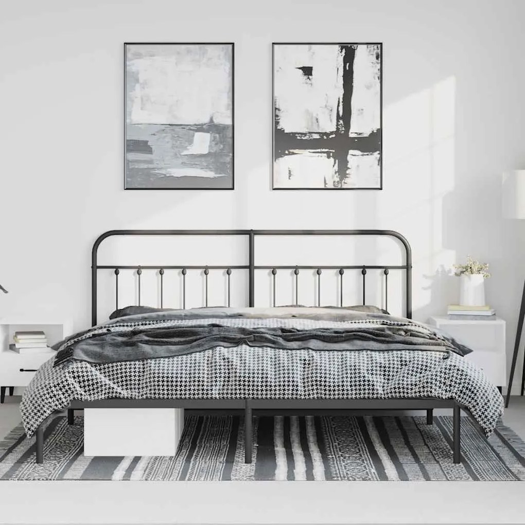 Estrutura de cama com cabeceira 193x203 cm metal preto