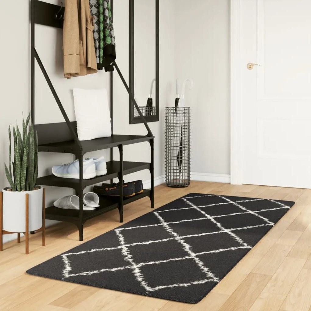 vidaXL Tapete shaggy de pelo alto PAMPLONA 80x200 cm preto e creme
