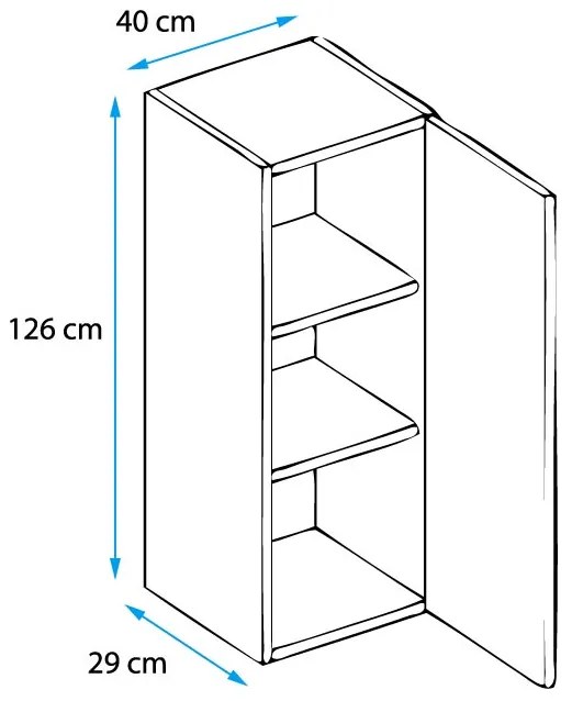 Vitrine de Parede Fiolhal – 40x126 cm – Preto Alto Brilho com LED Azul