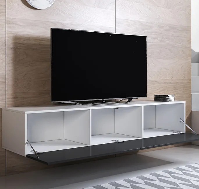Móvel de TV de Parede Suspenso Lukes – Branco e Preto – 160x40x30 cm –