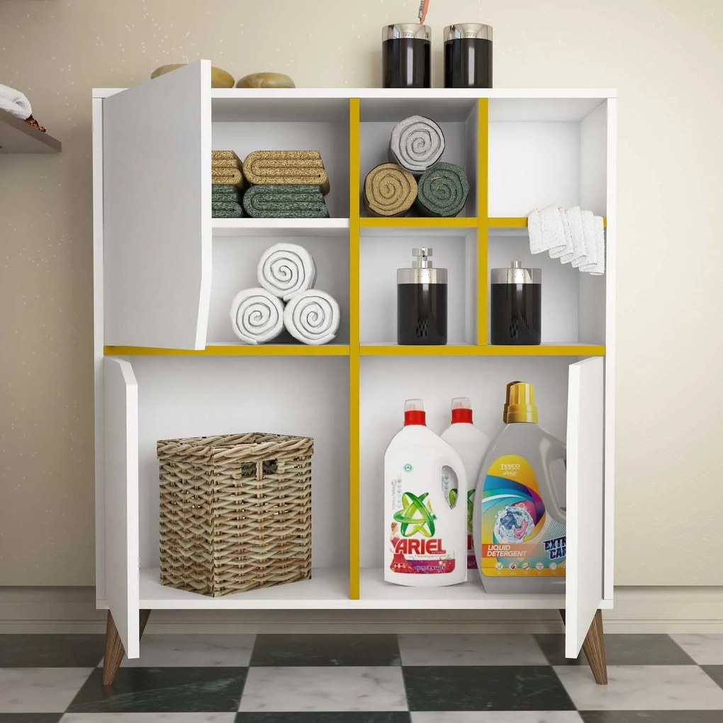 Armário Multiuso Pulse – Branco e Amarelo – 100x115x30 cm