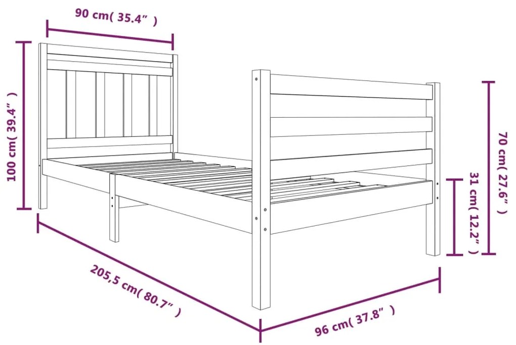 Estrutura de cama 90x200 cm madeira maciça branco