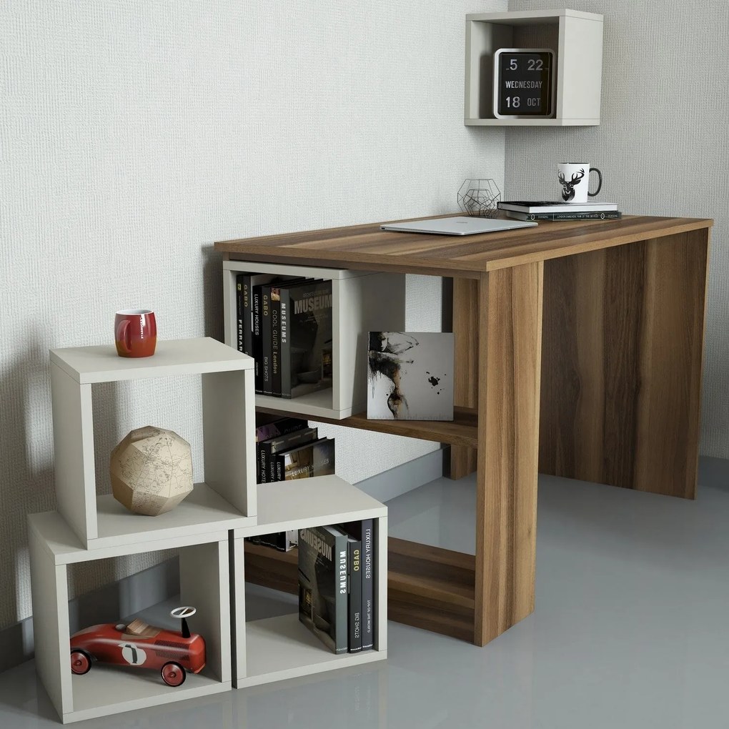 Secretária Box – Nogueira e Creme – 120x75x65 cm