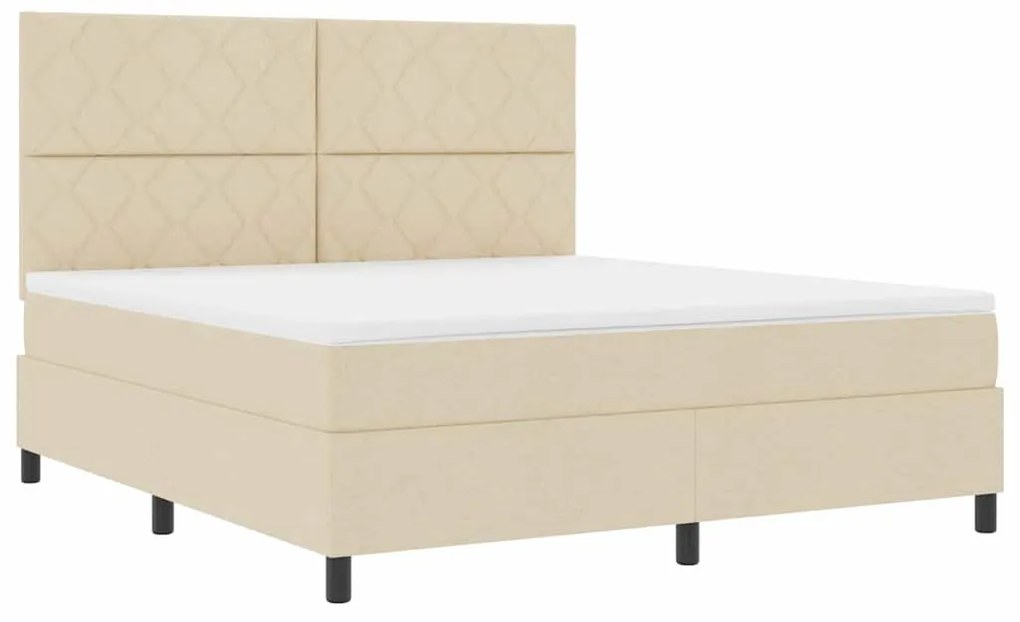 Cama com colchão e luz LED, creme - 180 x 200 cm. Feita de tecido.