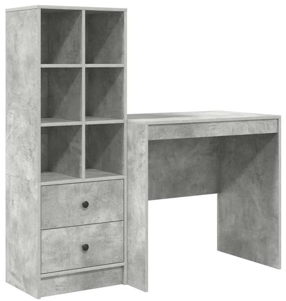 Mesa vidaXL cinza concreto com armazenamento e madeira engenheirada