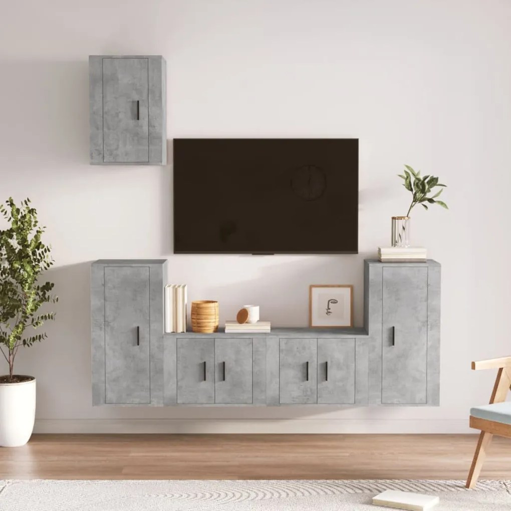 vidaXL Conjunto móveis de TV 5 pcs madeira processada cinzento cimento