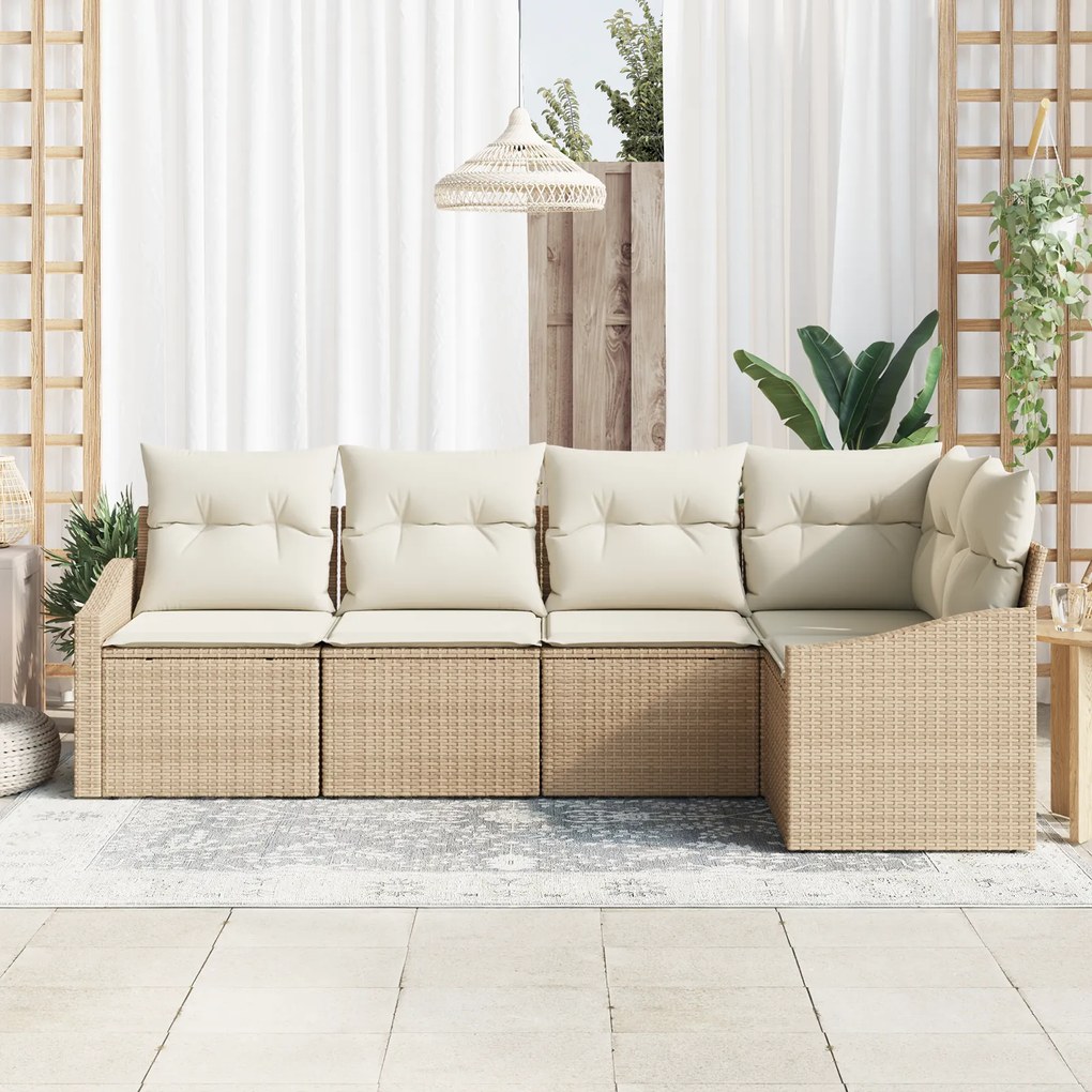 Conjunto de Jantar de Jardim de 5 Peças com Almofadas Bege em Rattan S