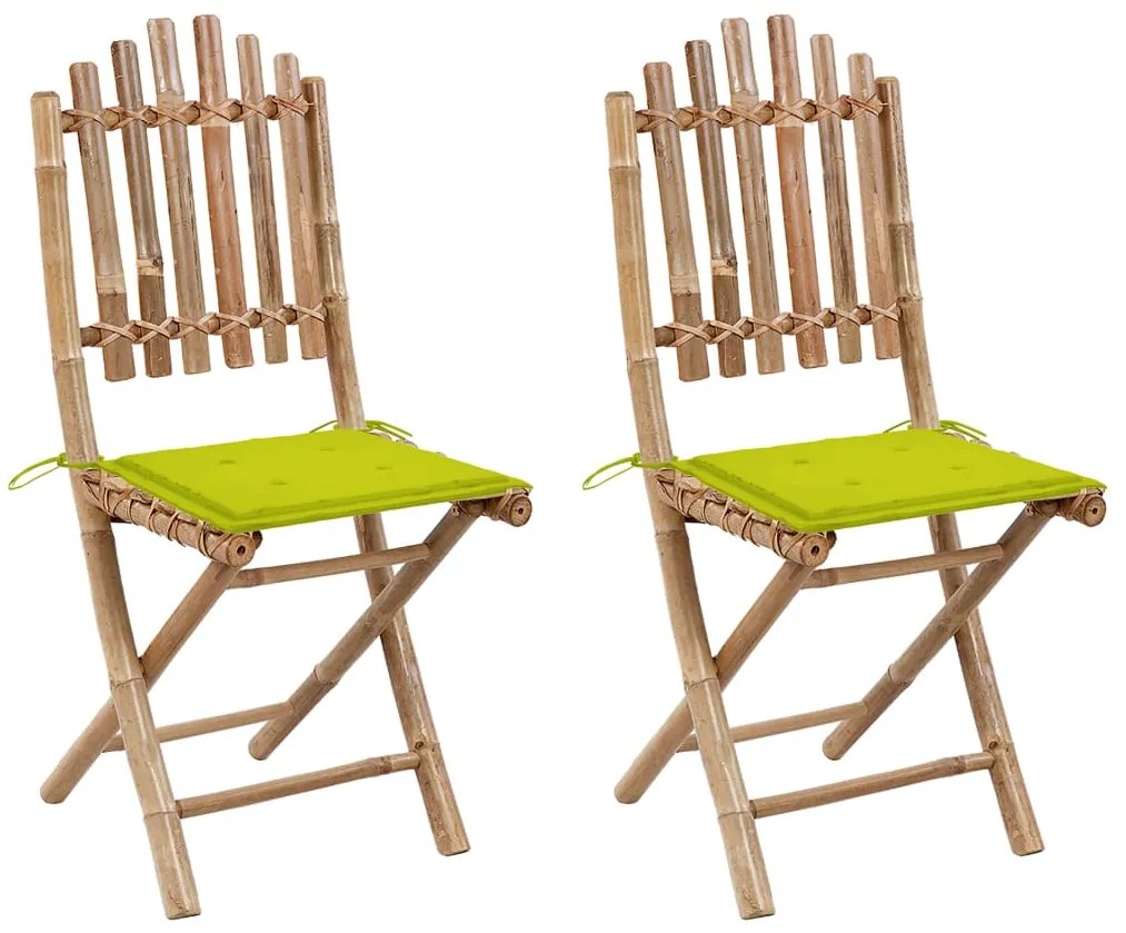 Cadeiras de jardim dobráveis c/ almofadões 2 pcs bambu