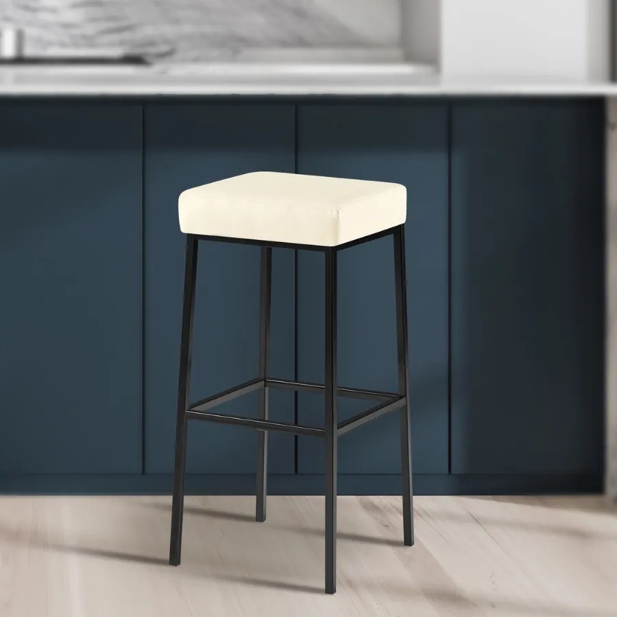Banco de bar Montreal em couro sintético e com estrutura preta 37 x 83 x 37 cm Creme