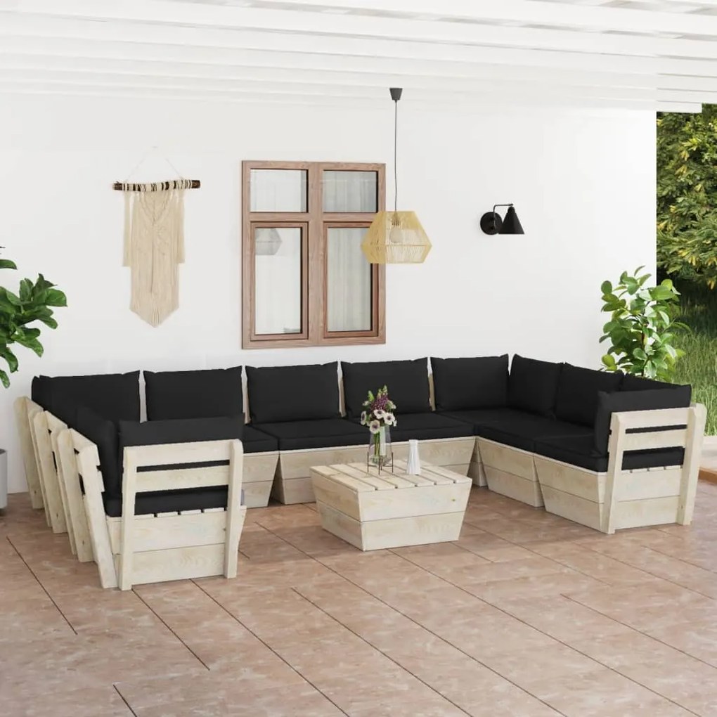 vidaXL 10 pcs conjunto lounge de paletes + almofadões madeira de abeto
