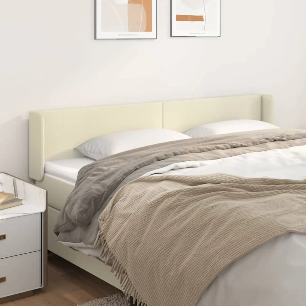 vidaXL Cabeceira de cama c/ abas couro artificial 183x16x78/88cm creme