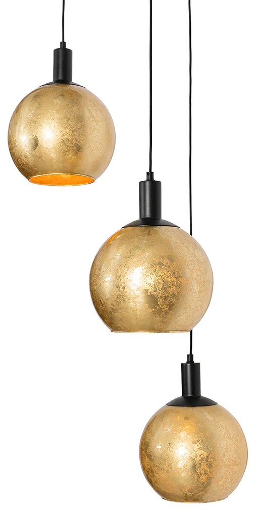 Candeeiro de suspensão design preto com vidro dourado 3 luzes - Bert Design
