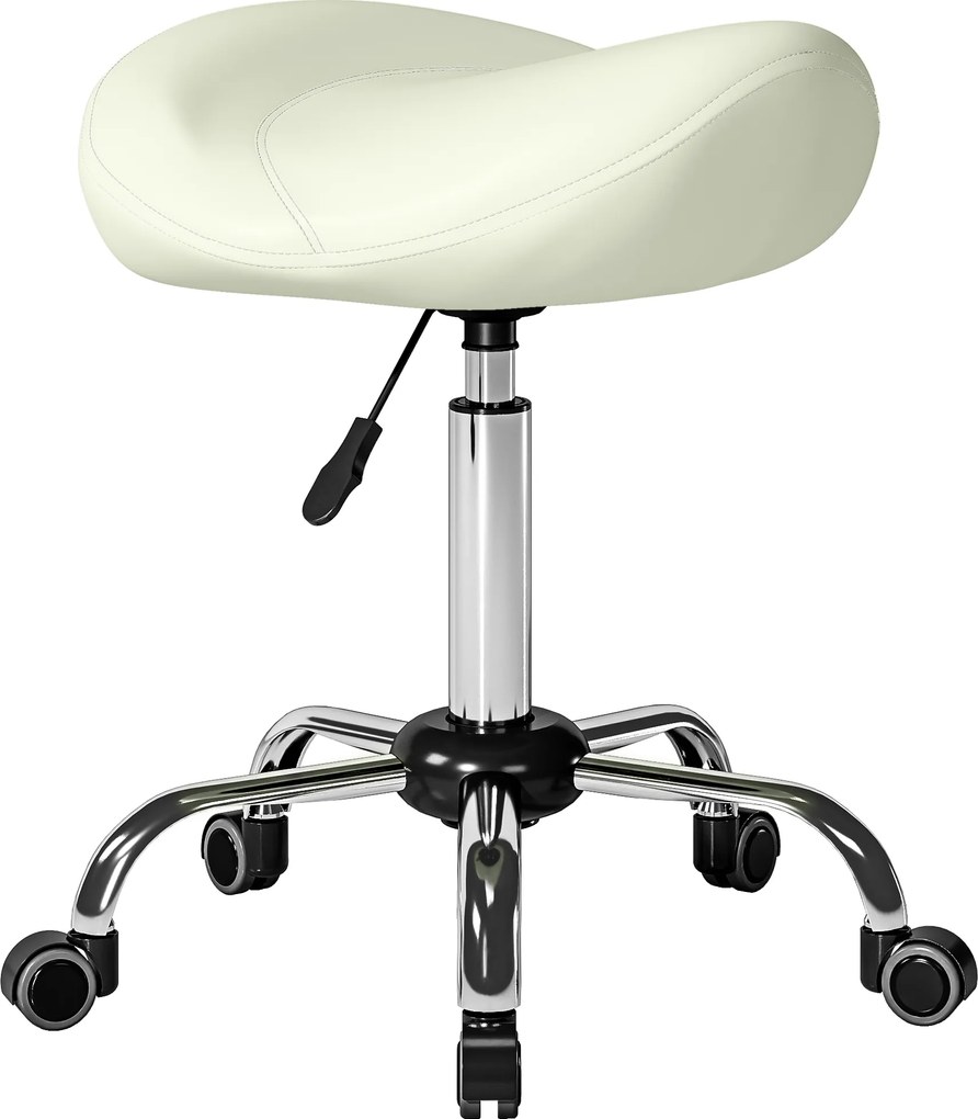 HOMCOM Cadeira tipo sela, cadeira com rodízios ajustável em altura com PU para massagem, spa, clínica, beleza e tatuagem, Creme | Aosom Portugal