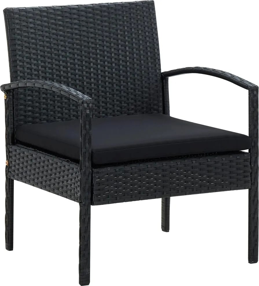 vidaXL Cadeira de jardim com almofadão vime PE preto