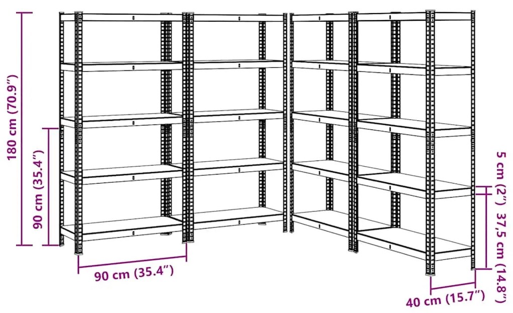 Prateleiras de armazenamento de 5 camadas 4 pcs aço prateado