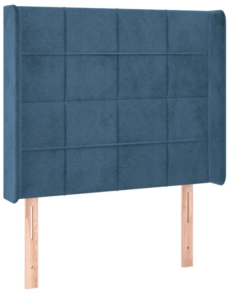 Cama box spring c/ colchão/LED 90x200 cm veludo azul-escuro