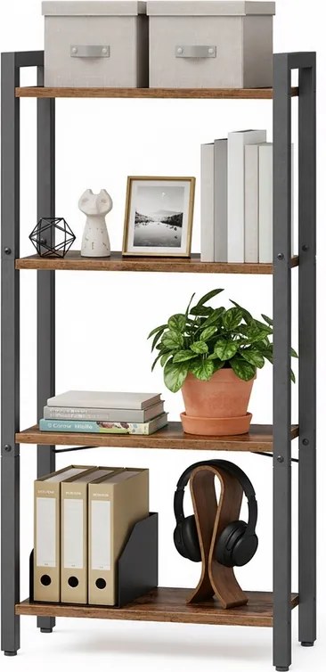 Estante 24 x 40 x 107 cm com 4 prateleiras abertas, em castanho vintage e preto