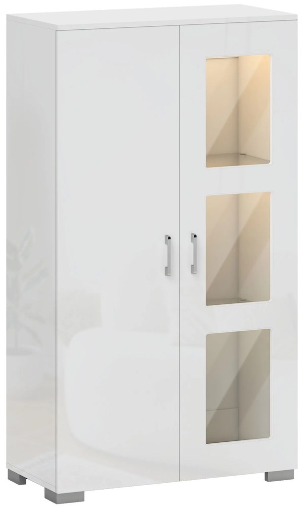 HOMCOM Buffet com LED RGB 16 cores e comando remoto, alto brilho, portas de vidro, prateleiras de vidro, 71x35x126cm, branco | Aosom Portugal