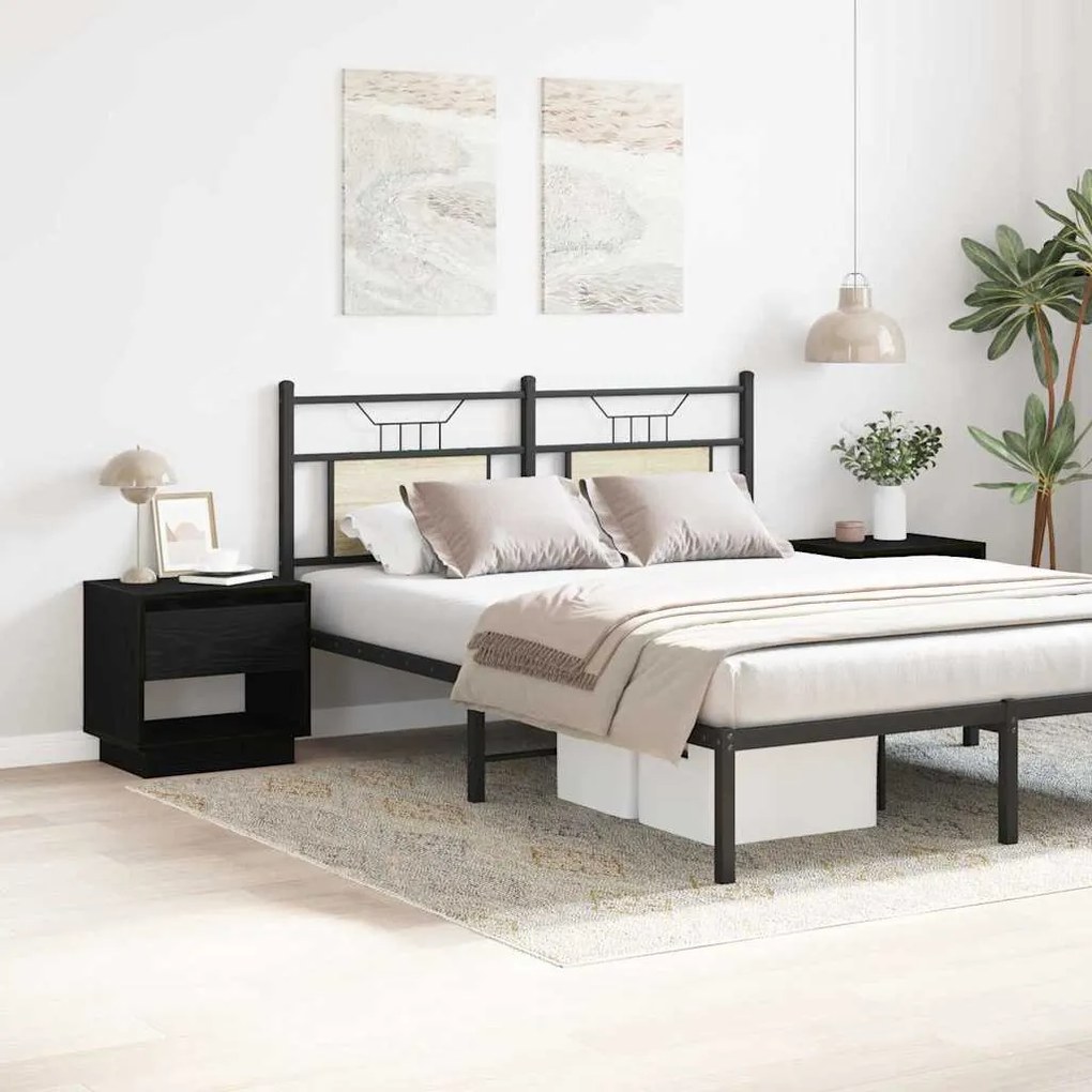 Cabeceira de cama vidaXL 2 pcs Carvalho Preto 45x34x49 cm Madeira enge