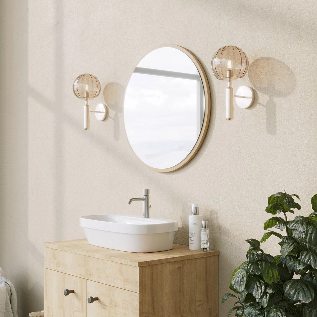 Espelho Decorativo Redondo – Bege – 60x60 cm