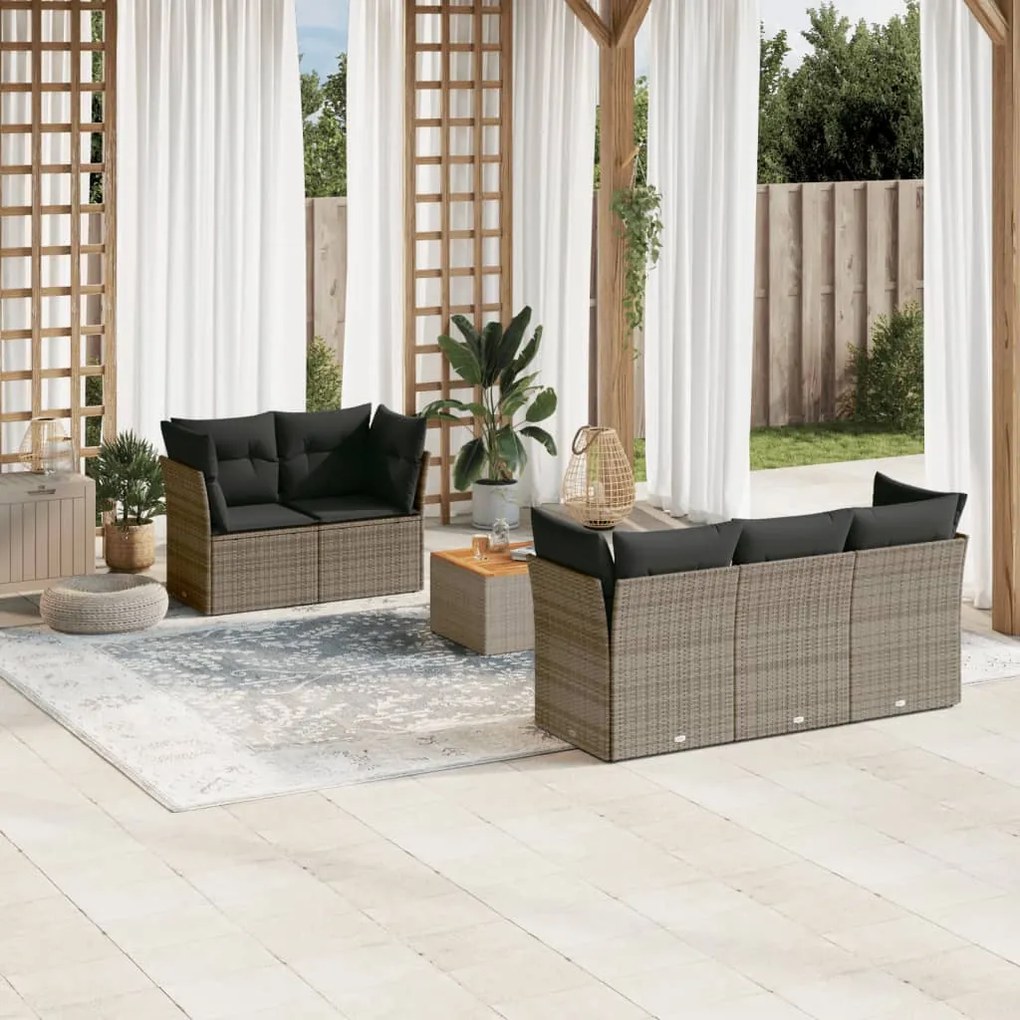 vidaXL 6 pcs conjunto sofás de jardim com almofadões vime cinzento