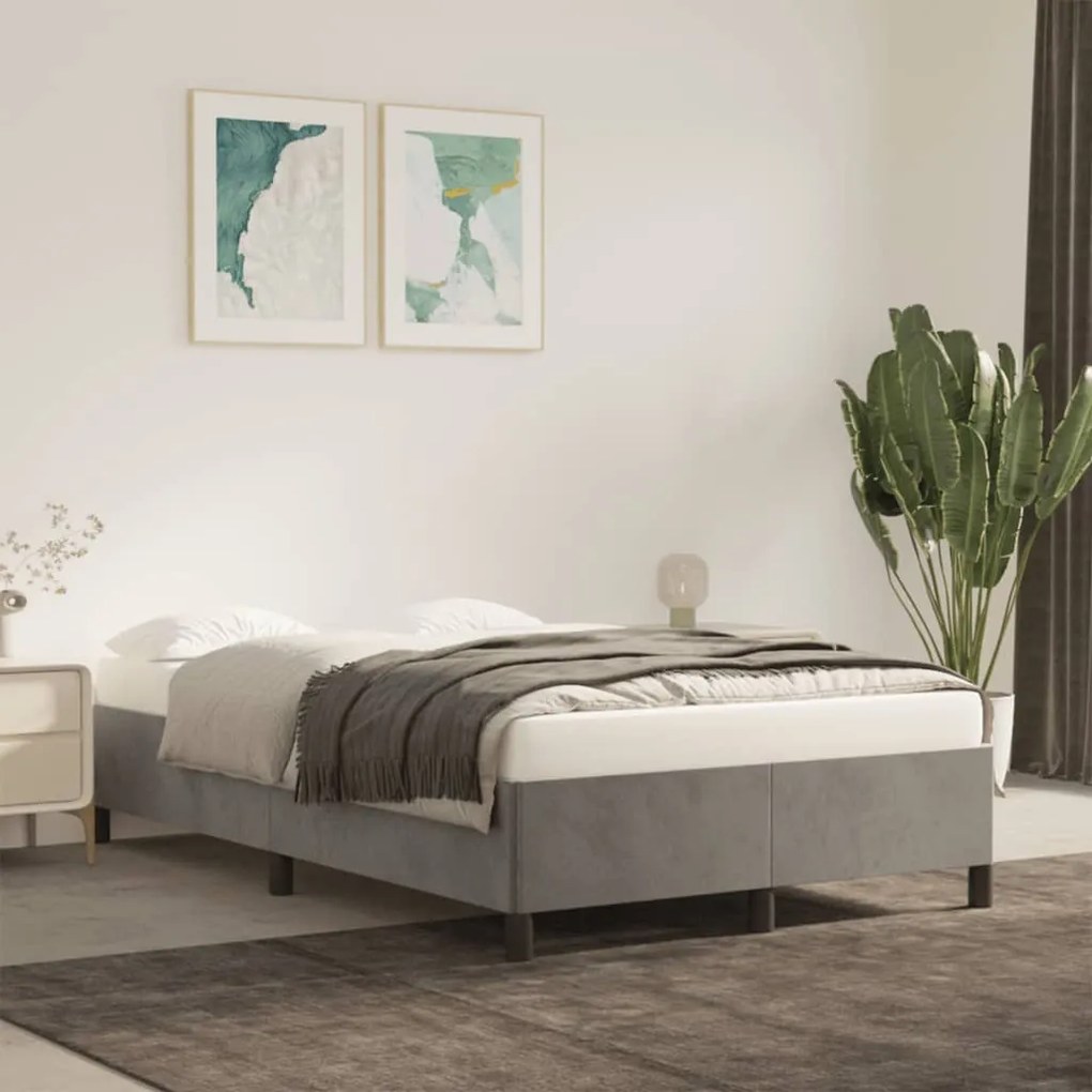 Estrutura de cama sem colchão cinza claro Veludo