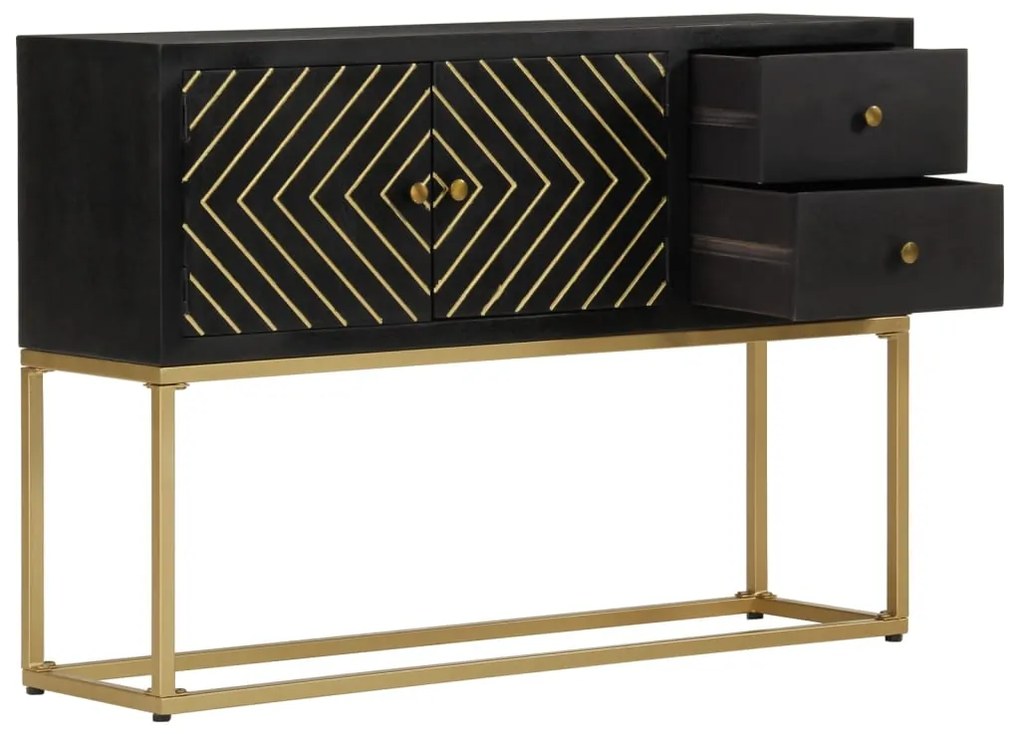Aparador 110x30x75cm madeira de mangueira maciça preto/ dourado