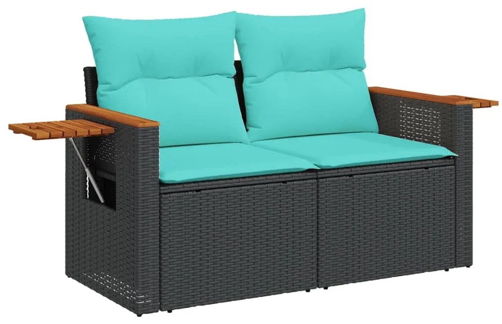 8 pcs conjunto de sofás p/ jardim c/ almofadões vime PE preto