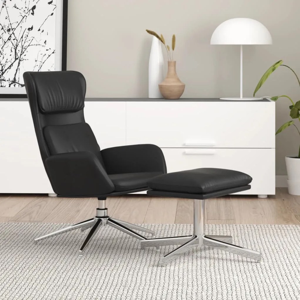 vidaXL Cadeira de descanso com banco couro artificial preto brilhante