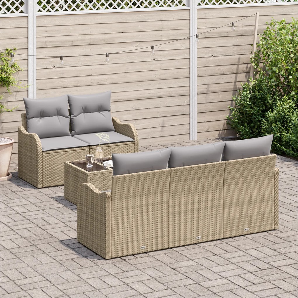 Conjunto de Sofá de Jardim vidaXL de 6 Peças com Almofadas Bege Rattan