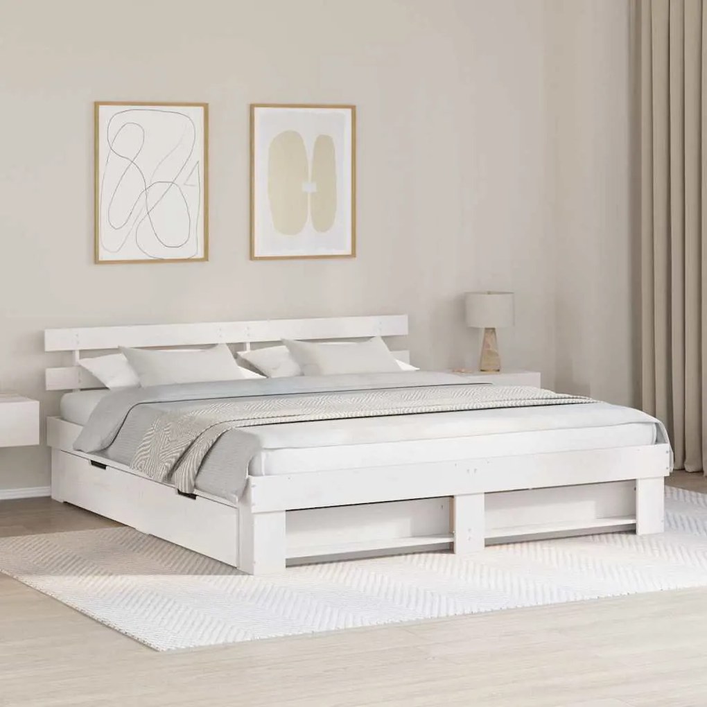 vidaXL Estrutura da Cama com cabeceira com gaveta Branco 180 x 200 cm