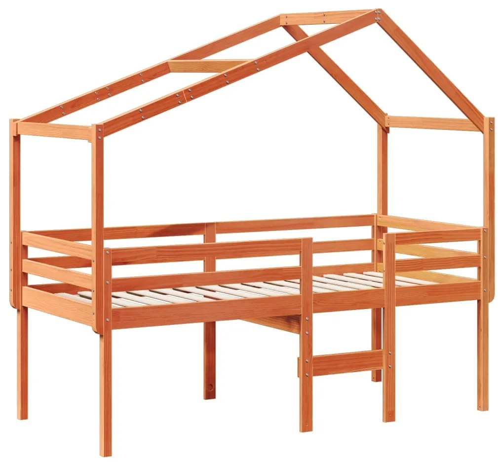 Cama alta com telhado 80x200 cm pinho maciço castanho-mel
