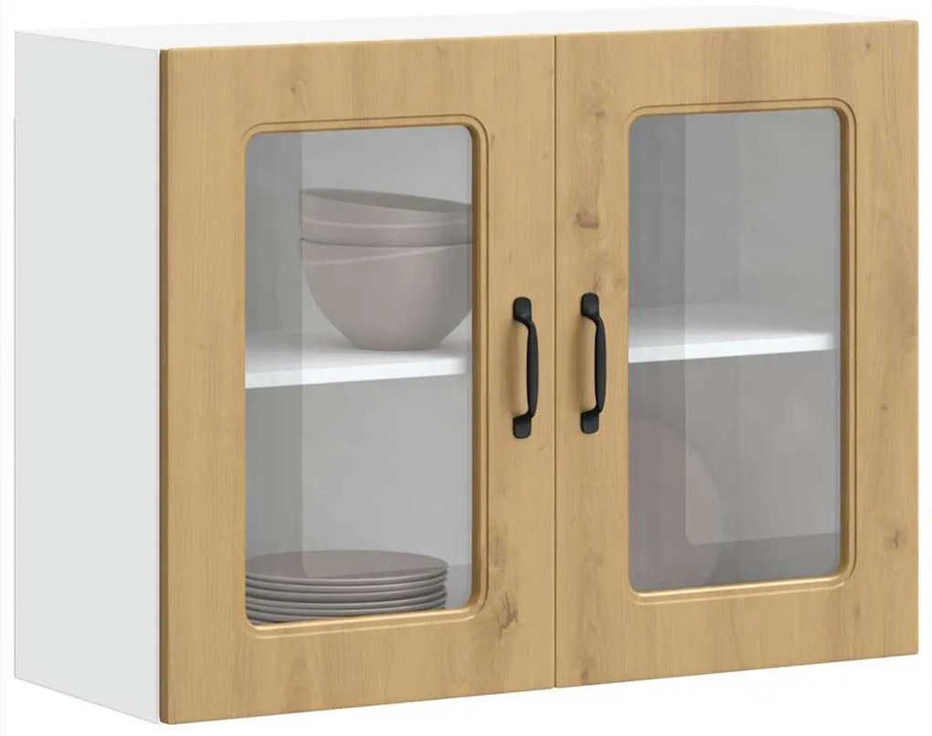 vidaXL Armário de parede cozinha porta vidro Kalmar carvalho artesanal