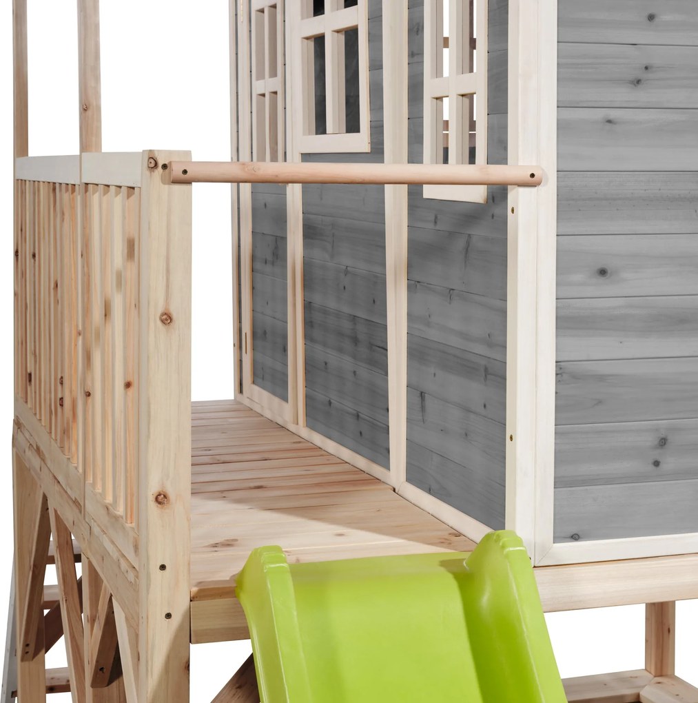 Casa de brincar infantil exterior para crianças Loft 550 em madeira com escorrega e caixa areia - Cinzenta