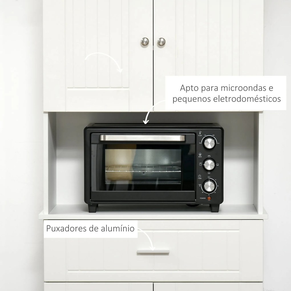 Armário de Cozinha Armário Alto de Cozinha com 1 Gaveta 4 Portas e Prateleiras Interiores Ajustáveis Móvel Auxiliar para Sala de Jantar Sala de Estar