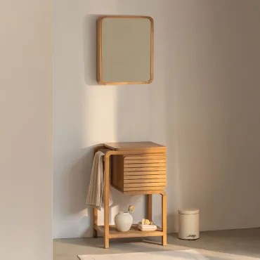 Conjunto De Móvel De Casa De Banho Em Madeira De Teca Bradley Sem Lavatório & Rectangular Esquina Arredondada Com Armazenamento 45x60 Cm Ian - Sklum
