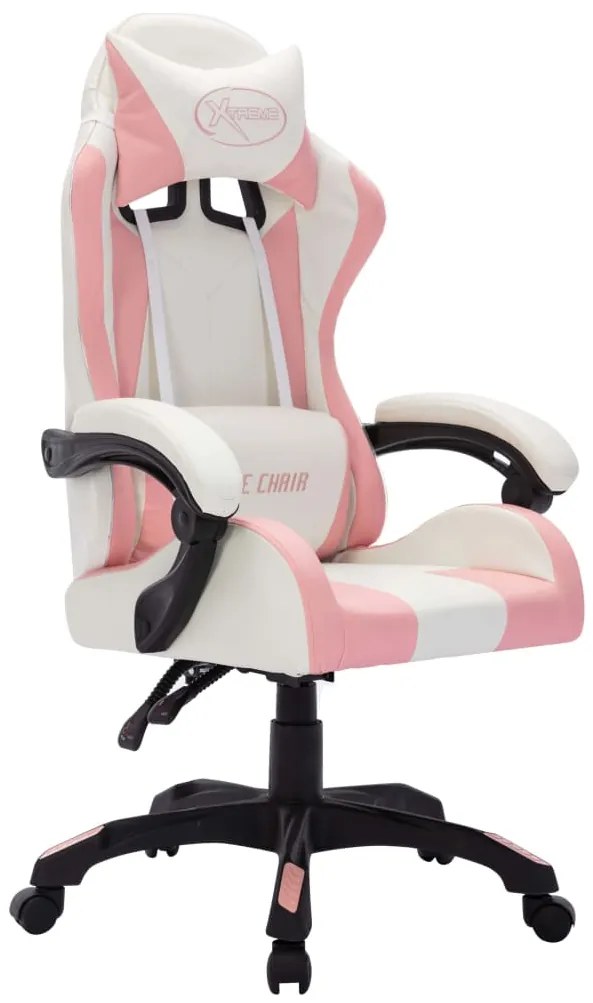 Cadeira estilo corrida c/ luzes LED RGB couro artif. rosa/preto