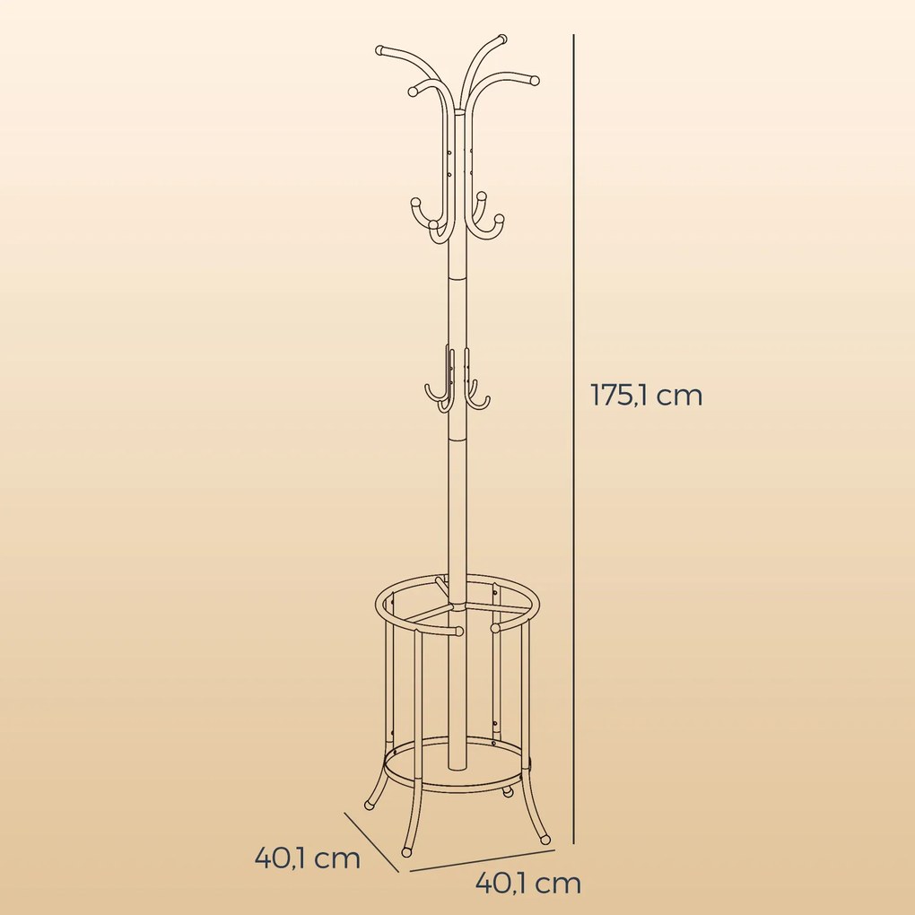Cabide com porta-guarda-chuvas, 12 ganchos 40 x 40 x 175 cm preto