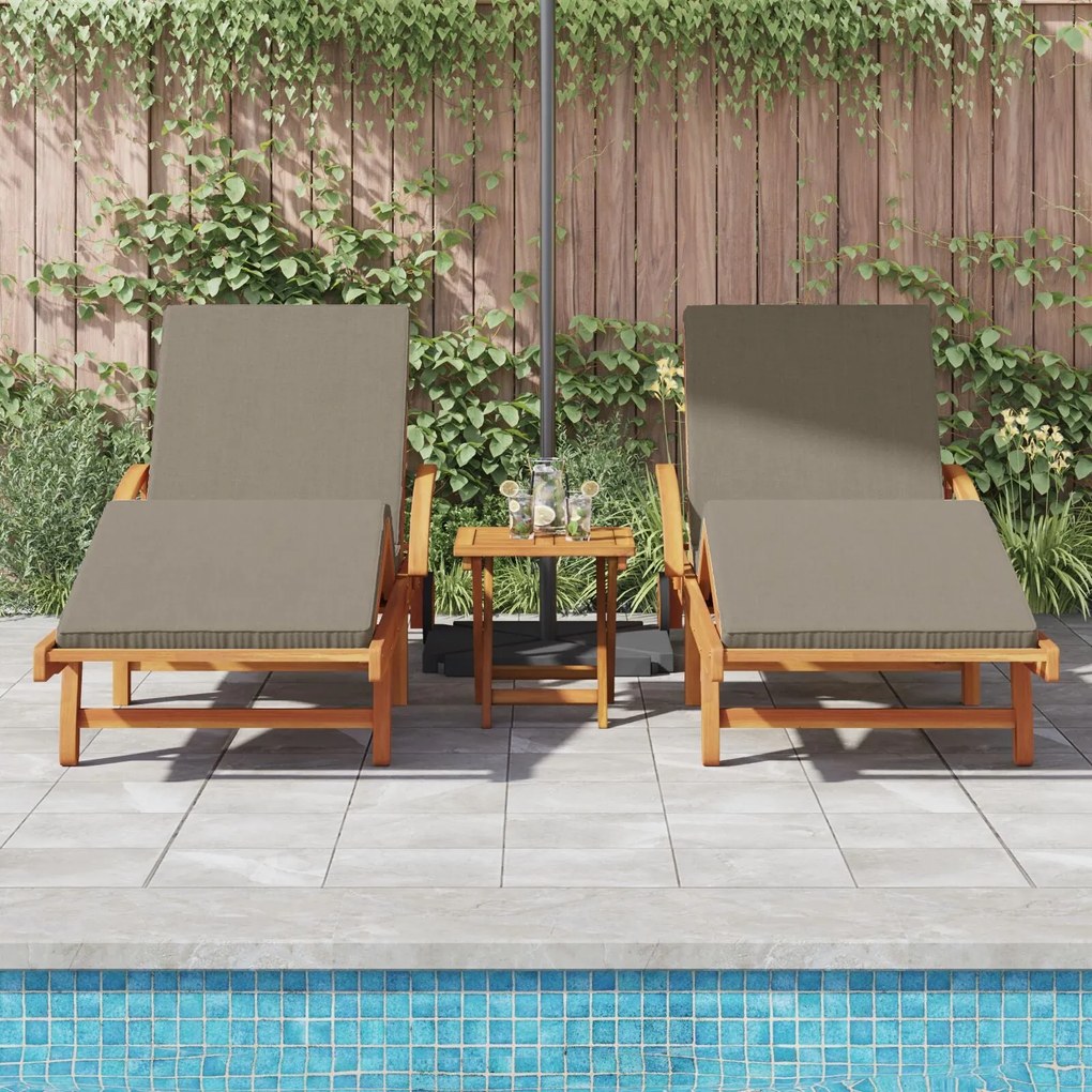 Espreguiçadeiras de Sol 2 pcs com Almofadas e Rodas Taupe Madeira Sóli