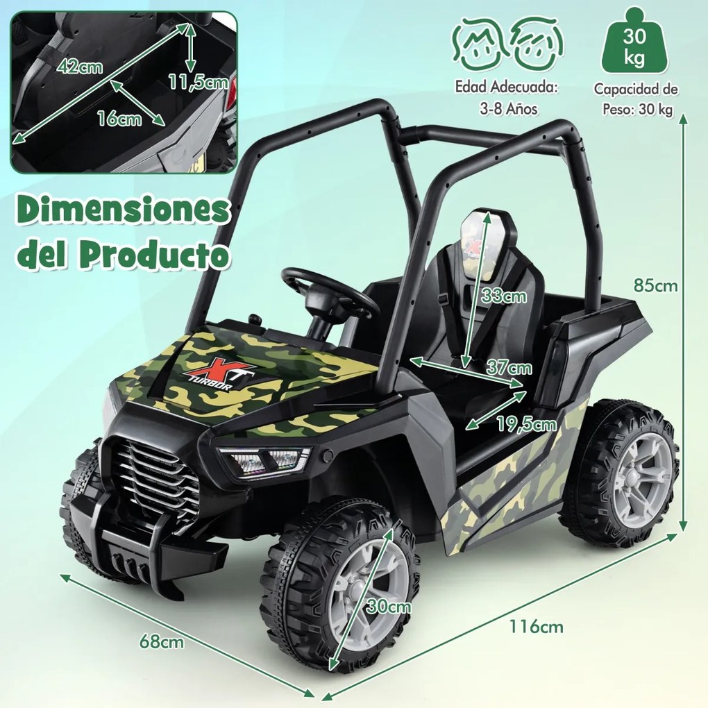 Carro de brincar a bateria de 24V com controlo remoto 3 velocidades 2 suspensões de mola Música de arranque lento Verde