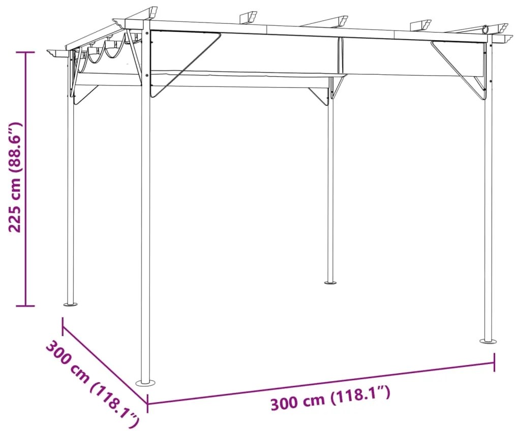 Pérgola com toldo retrátil 3x3 m 180 g/m² aço antracite