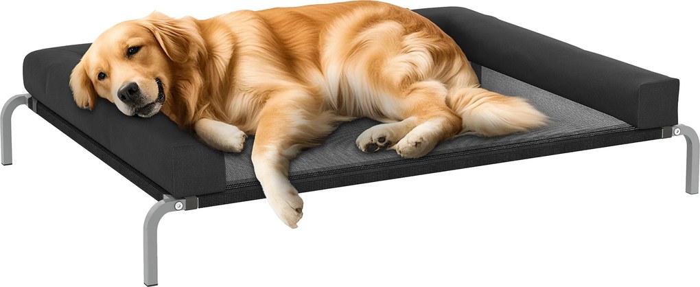 Cama elevada refrescante para cães, cama portátil para cães para interior e exterior, 130 x 90 x 30 cm, preta