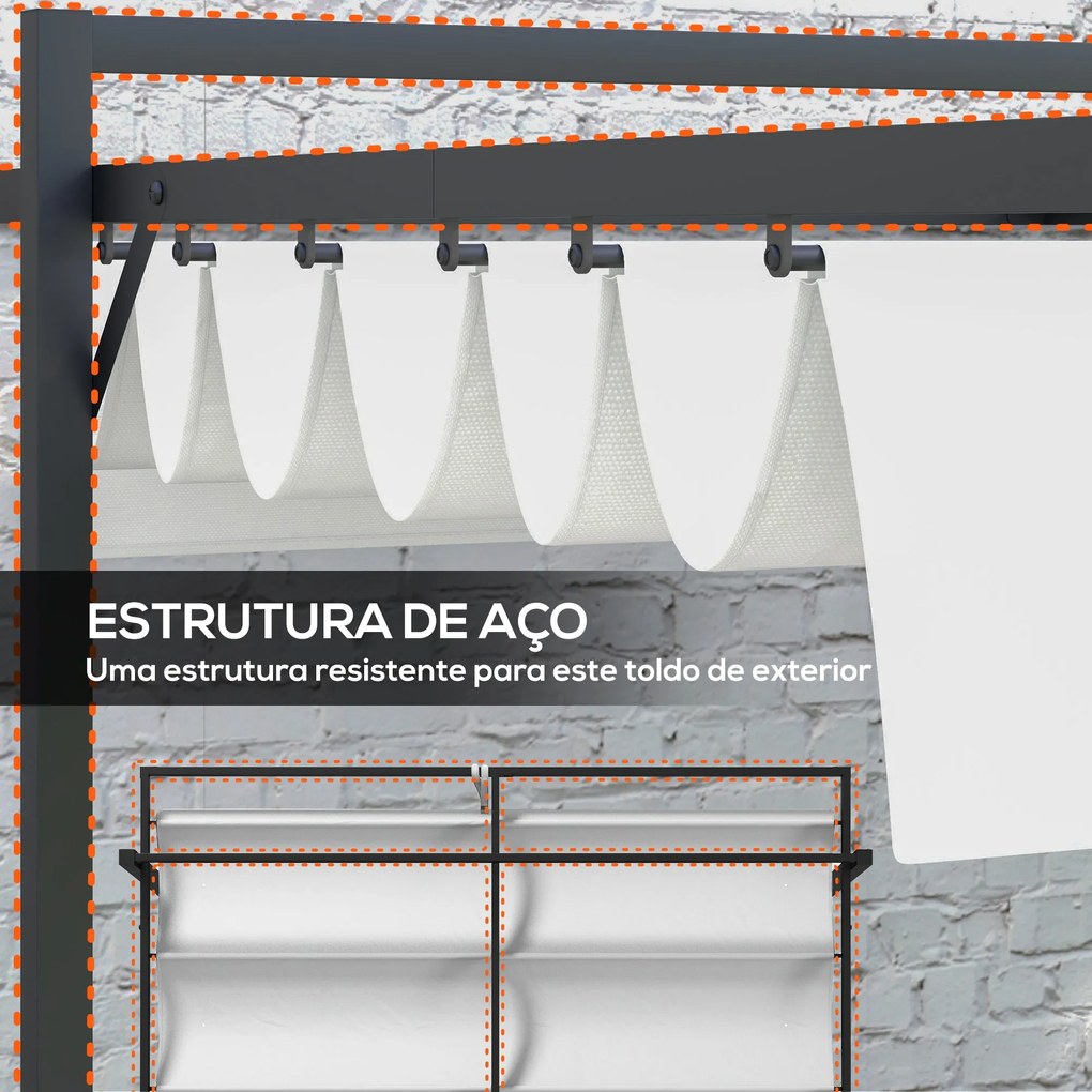 Pérgola 3x4 Pérgola de Jardim com Teto Retrátil de Poliéster e 12 Orif